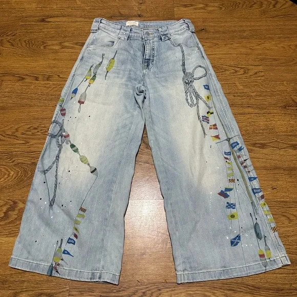 Anthropologie Pilcro Light Blue Wide-Leg Jeans 28 high rise wide leg painted - Picture 5 of 11